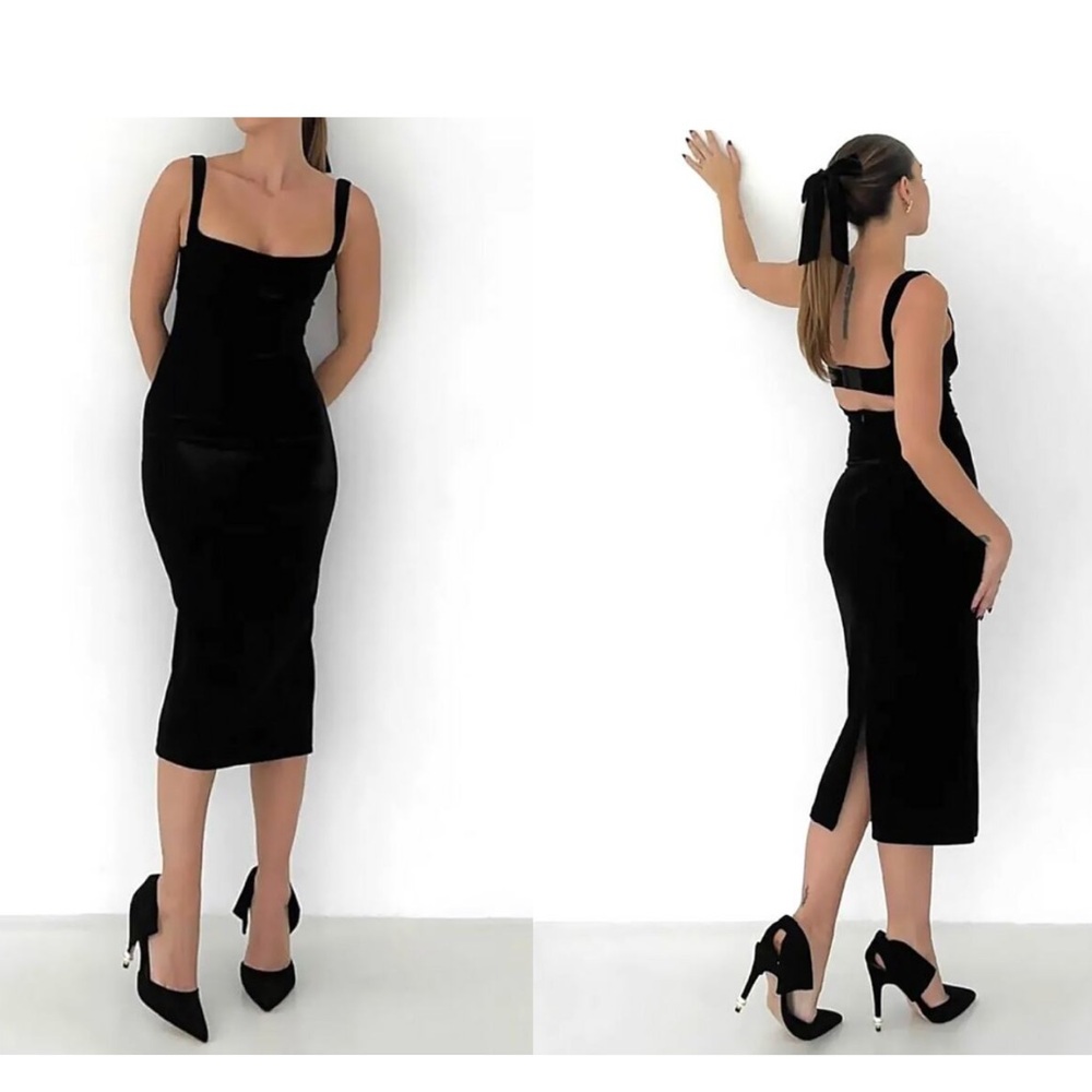 Rumored “Runaway” Black Velvet Midi Dress